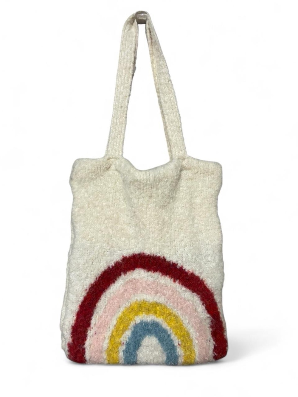 Free People Cream Rainbow Chenille Tote Bag with Red Accent